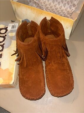 Mudd Suede Fringe Ankle Booties - Rust Brown
